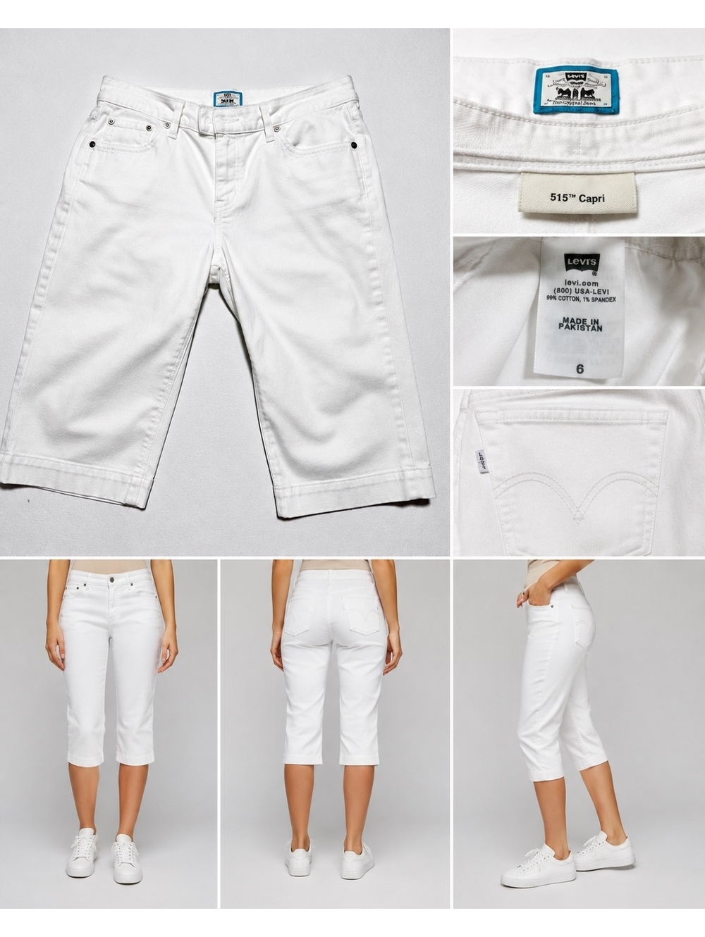 Levi’s 515 Capri Women’s Size 6 White Stretch Denim Cropped Jeans
